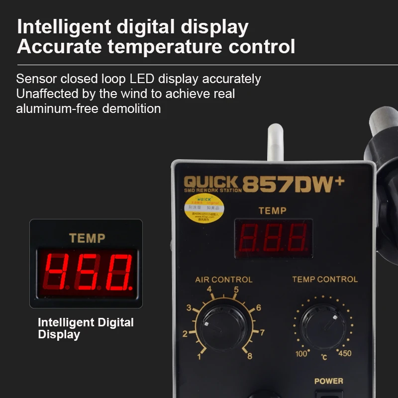 Quick 857DW + Регулируемая паяльная станция с термофеном винтовым ветром 580 Вт SMD