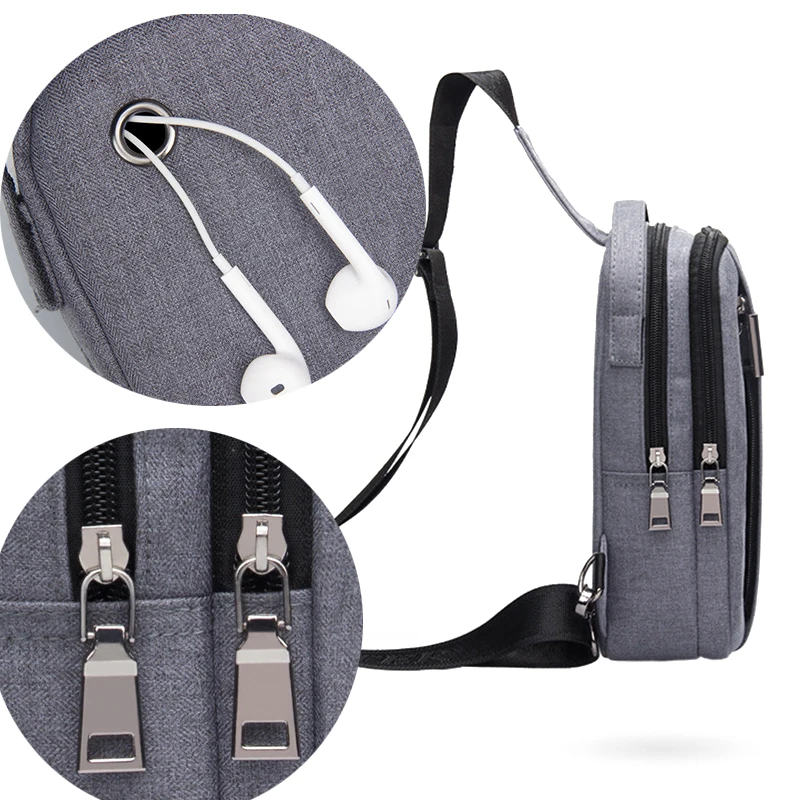 DANJUE Business Chest Bag Oxford Cloth Waterproof Bag Multi-pocket Chest Bag With Headphone Hole
