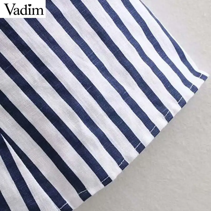 Vadim women striped print slash neck midi dress off shoulder bow tie sashes ruffled single breasted female elegant dresses QC253 | Женская