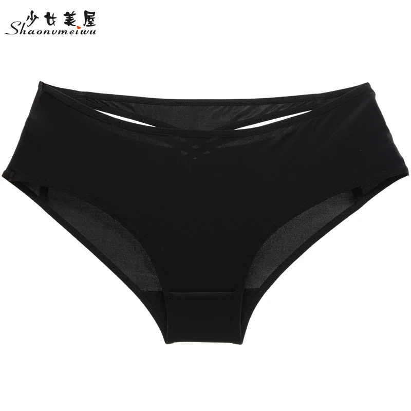 shaonvmeiwu Women thin breathable underwear hollow low waist carry buttock briefs large size trousers cotton crotch black - Цвет: Черный