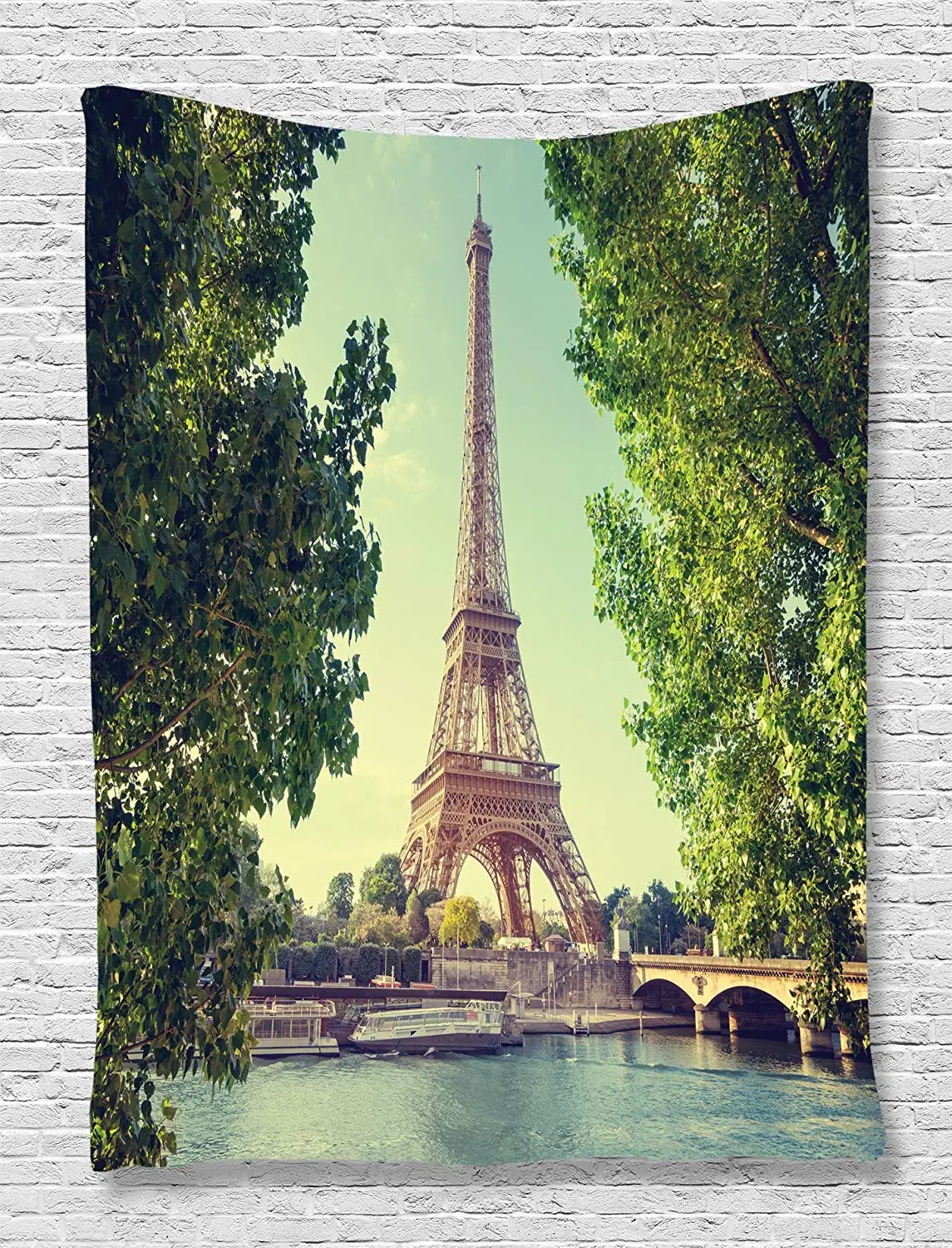 Париж гобелен Eiffels Tower Декор лодки на сене деревья принт Спальня живые дети