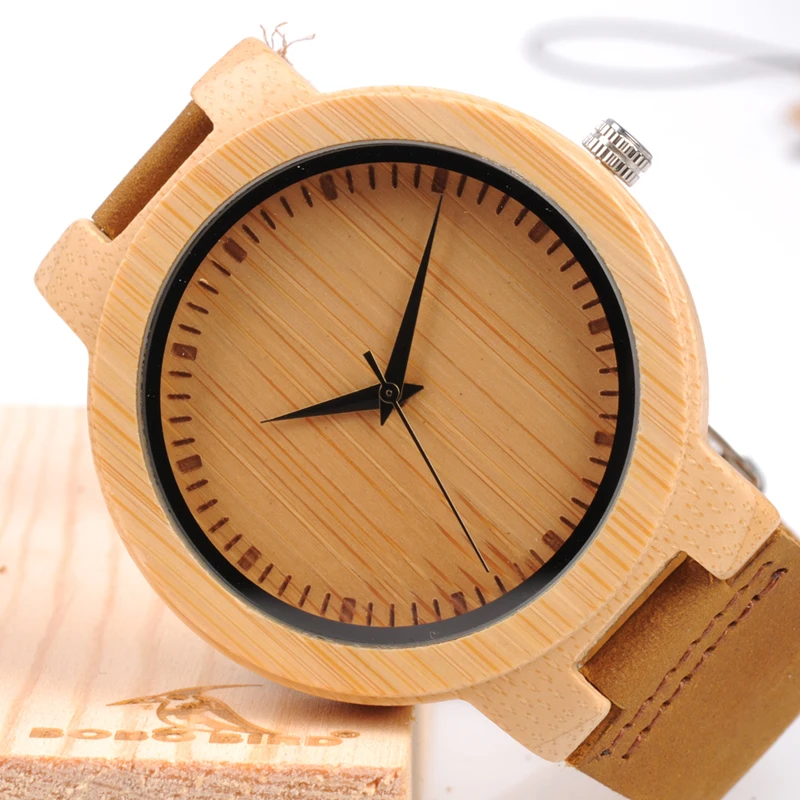 Мужские часы BOBO BIRD с бамбуковым ремешком из натуральной кожи для мужчин в