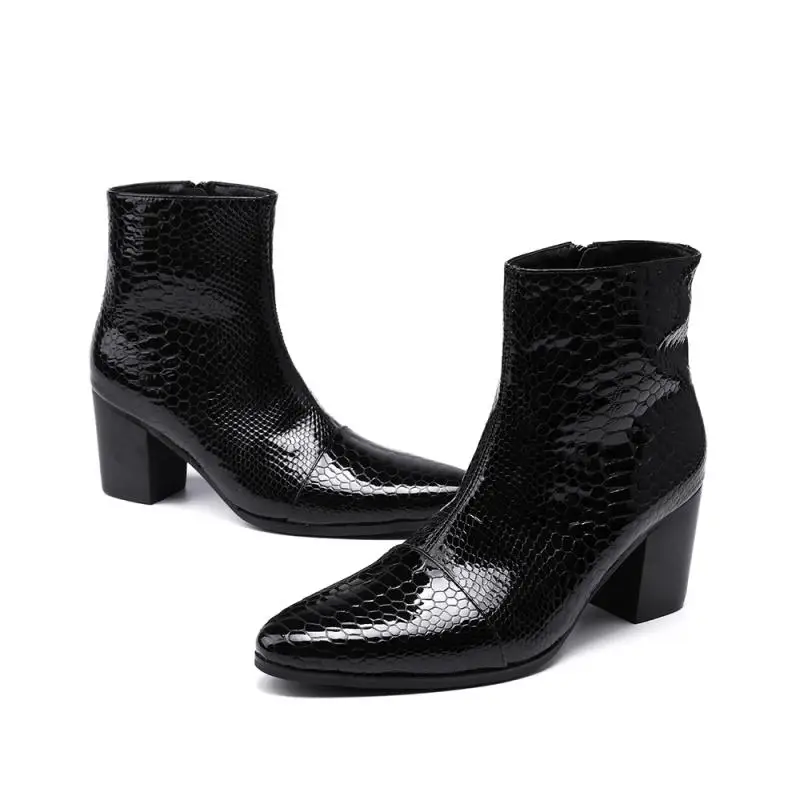 Мужские черные ботинки Zobairou bota masculina из натуральной лакированной кожи мужская