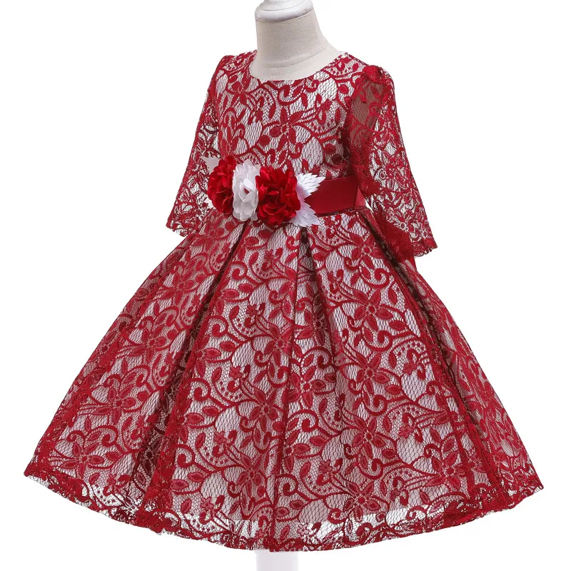 2021 для девочек платье принцессы Детское ажурное кружевное платье/Весна и осень