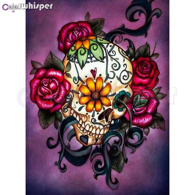 Алмазная картина полностью квадратная/круглая Calavera Череп Цветок Любовь Daimond
