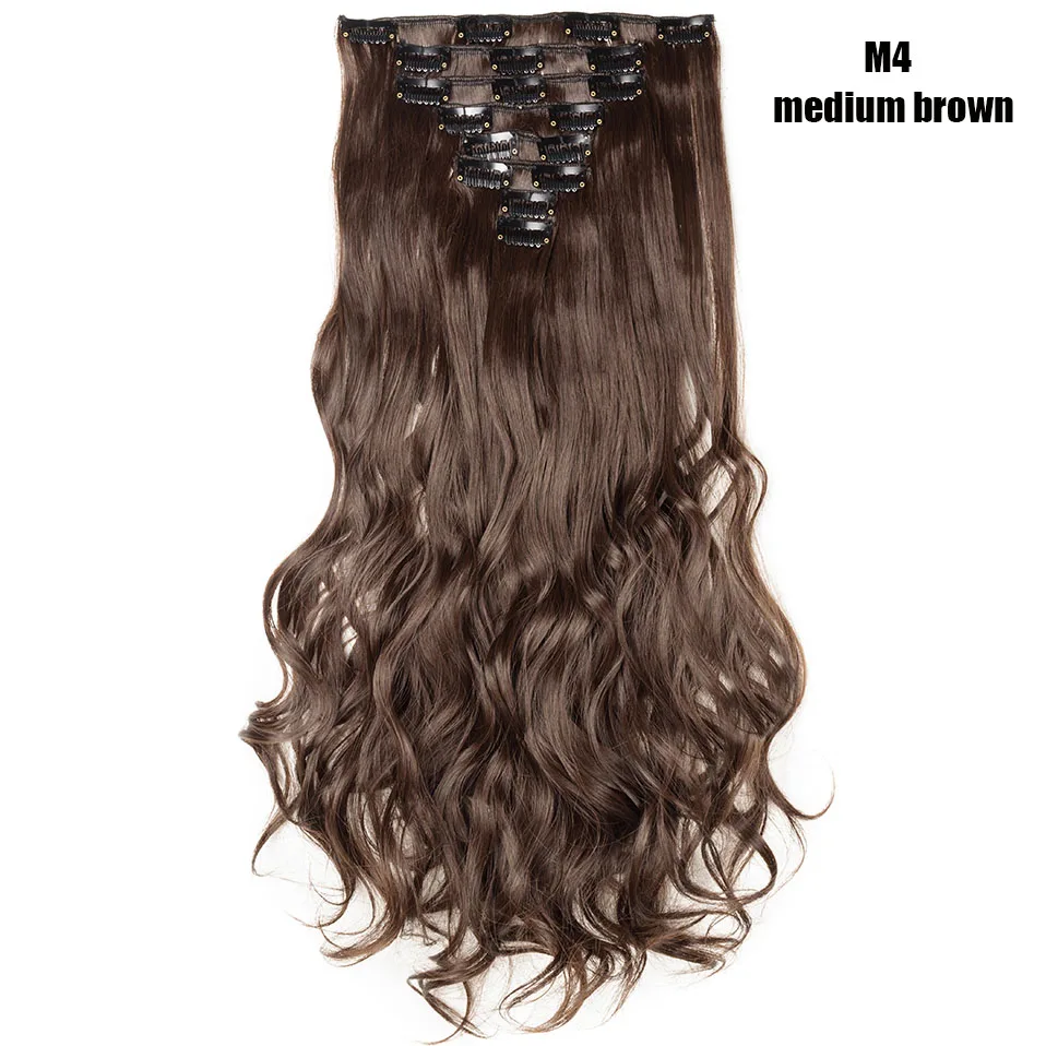medium brown SNOILITE 1" 18 зажимы 8 шт./компл. волнистые натуральные волосы на заколках для наращивания, волосы на заколках Длинные Синтетические волосы, парик, заколки, заколки для волос, трессы для Для женщин чёрный; коричневый - Цвет: medium brown