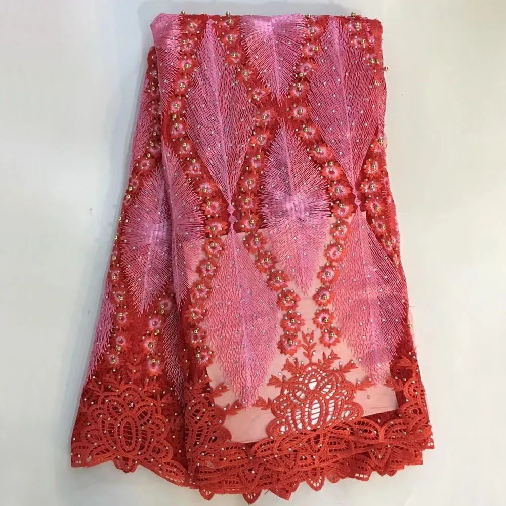 Африканский французский чистая кружева с бисером и камнями в нигерийском стиле