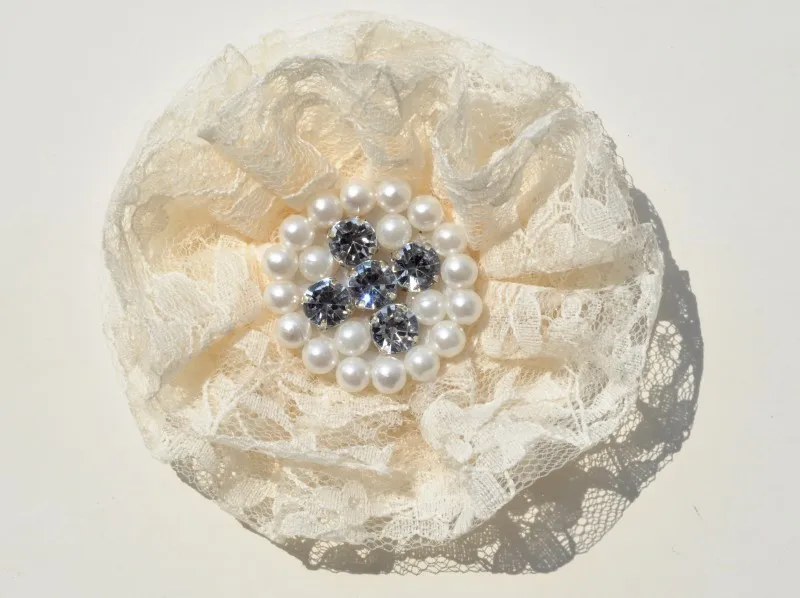 

120pcs/lot 9cm 12color Newborn Lace Beaded Chiffon Flower With Pearl Rhinestone Shabby Lace Ruffled Fabric Flowers For Headbands