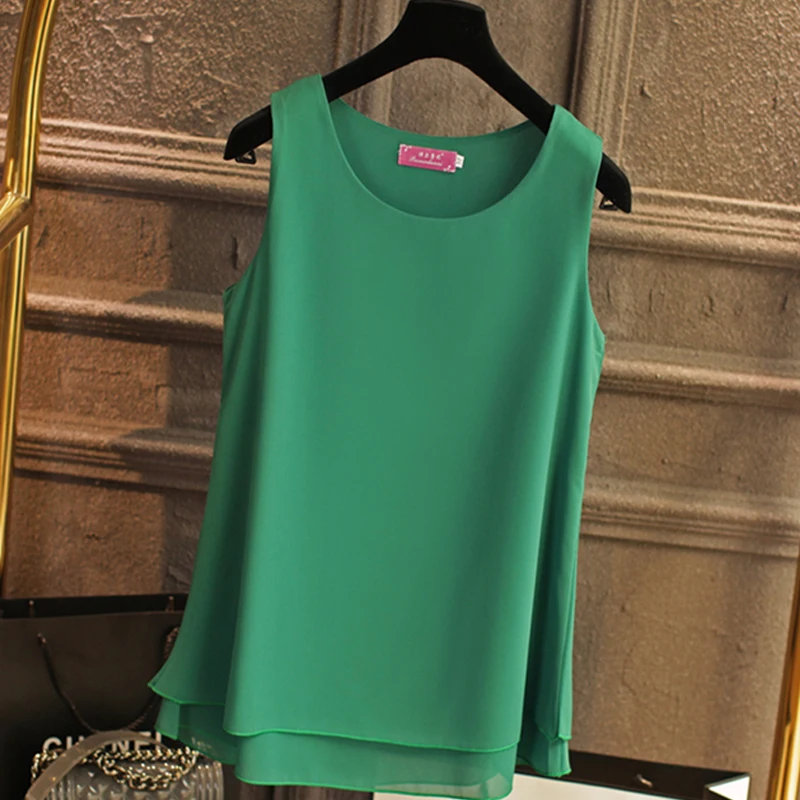 

Fashion Brand Women Long Chiffon Shirt Summer Casual Top Plus Size S-6XL Loose Sleeveless Blouse Double Layer Chiffon Blouses