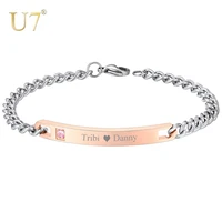 u7 personalized couple chain bracelets for men women thin id tag customized name aaa cz bangle for lover diy jewelry gift h1073