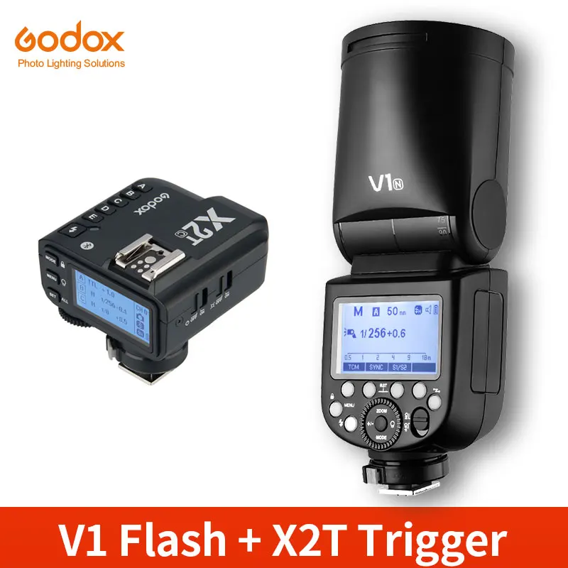 V1 with X2T Вспышка Godox V1 V1C V1N V1S V1F V1O ttl 1/8000s HSS Speedlite Flash с триггером X2T-C/N/S/F/O для Canon Nikon sony Fuji Olympus - Цвет: V1 with X2T