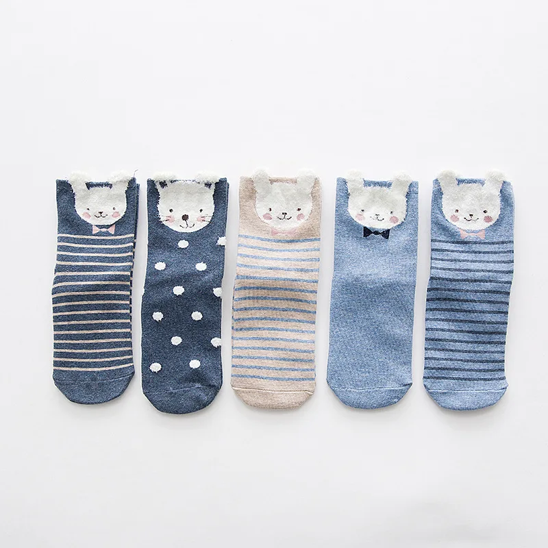 5 пар/лот новые женские носки из хлопка с объемными ушками Повседневные Носки