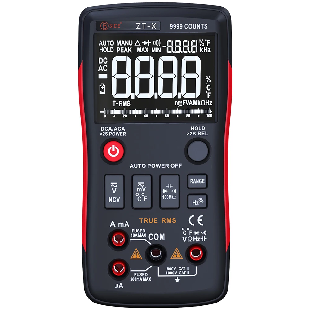 ZT-X 9999 отсчетов Аналоговый гистограмма цифровой мультиметр ac dc Вольтметр true rms автоматический Диапазон мультиметр NCV ЖК-дисплей с подсветкой