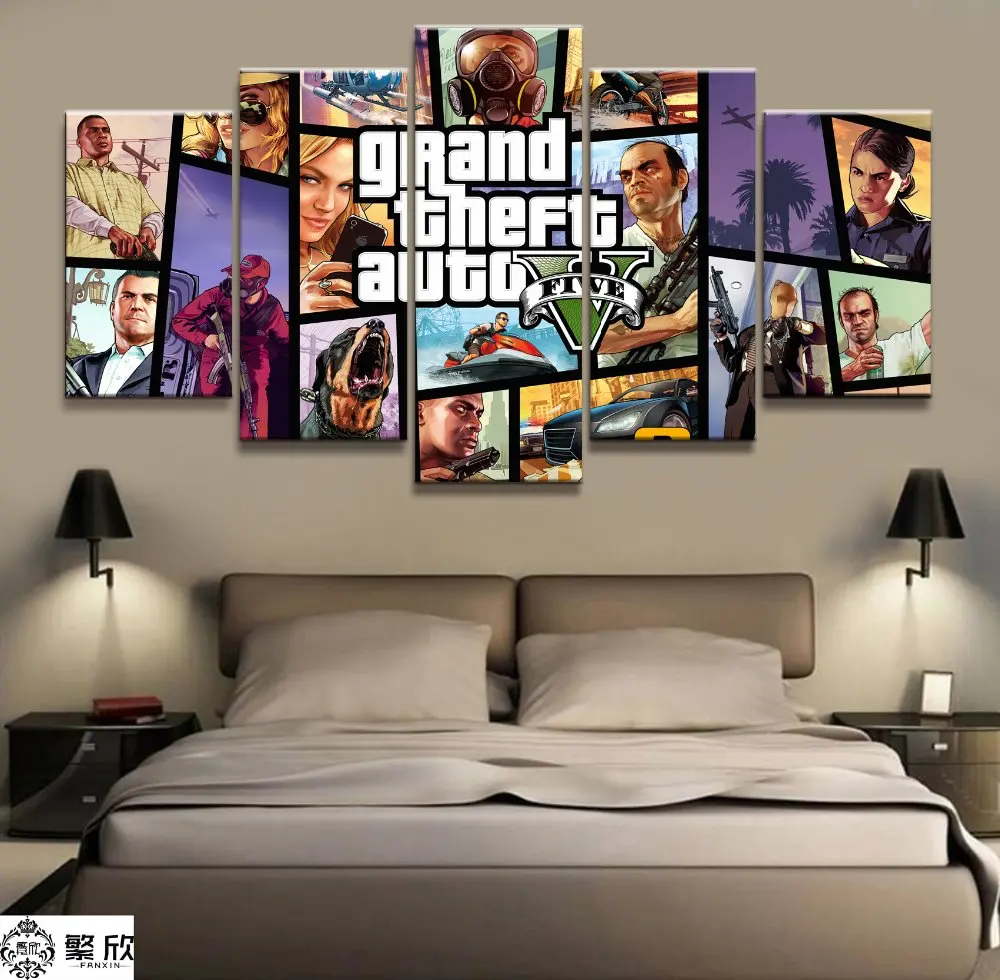 Домашний декор плакат HD фотографии печать холст 5 шт. модульная GTA игра Гостиная