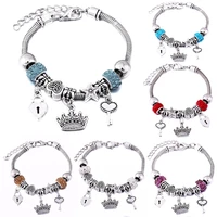 crown charm bangle jewelry lobster buckle snake chain beaded bangles for women summer romantic gift fashion accessories bracelet