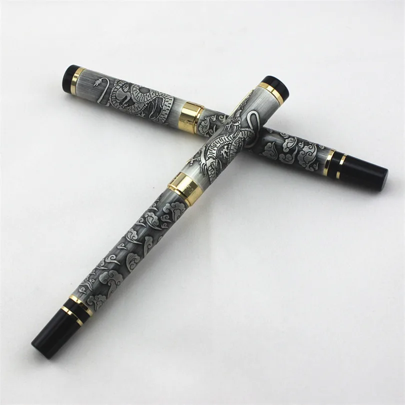 Jinhao Винтаж Роскошный авторучка играющий Дракон жемчуг, металл вырезка тиснение тяжелая ручка серый для коллекции