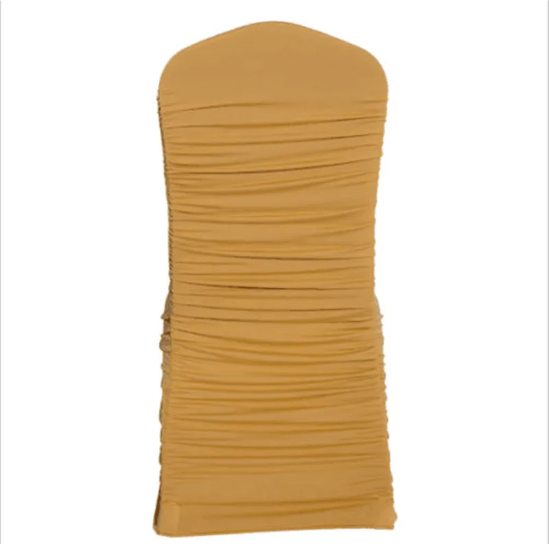 Marious Brand 100pcs gold spandex ruffled chair cover wedding banquet decoration free shipping | Дом и сад