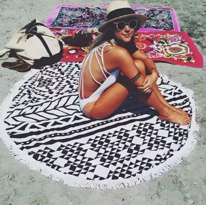 

High Quality New Summer Large Microfiber Printed Round Beach Towels With Tassel Circle Beach Towel Serviette De Plage 17 Designs
