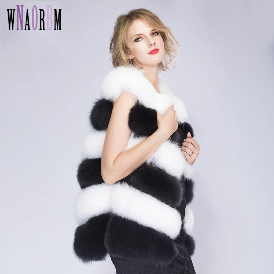 Enlarge 2022 Fox Fur Vest 70cm Women Solid Coats Full Pelt Autumn Winter Warm Thick Sleeveless Coat Female Real Fox Fur Vest Size Custom