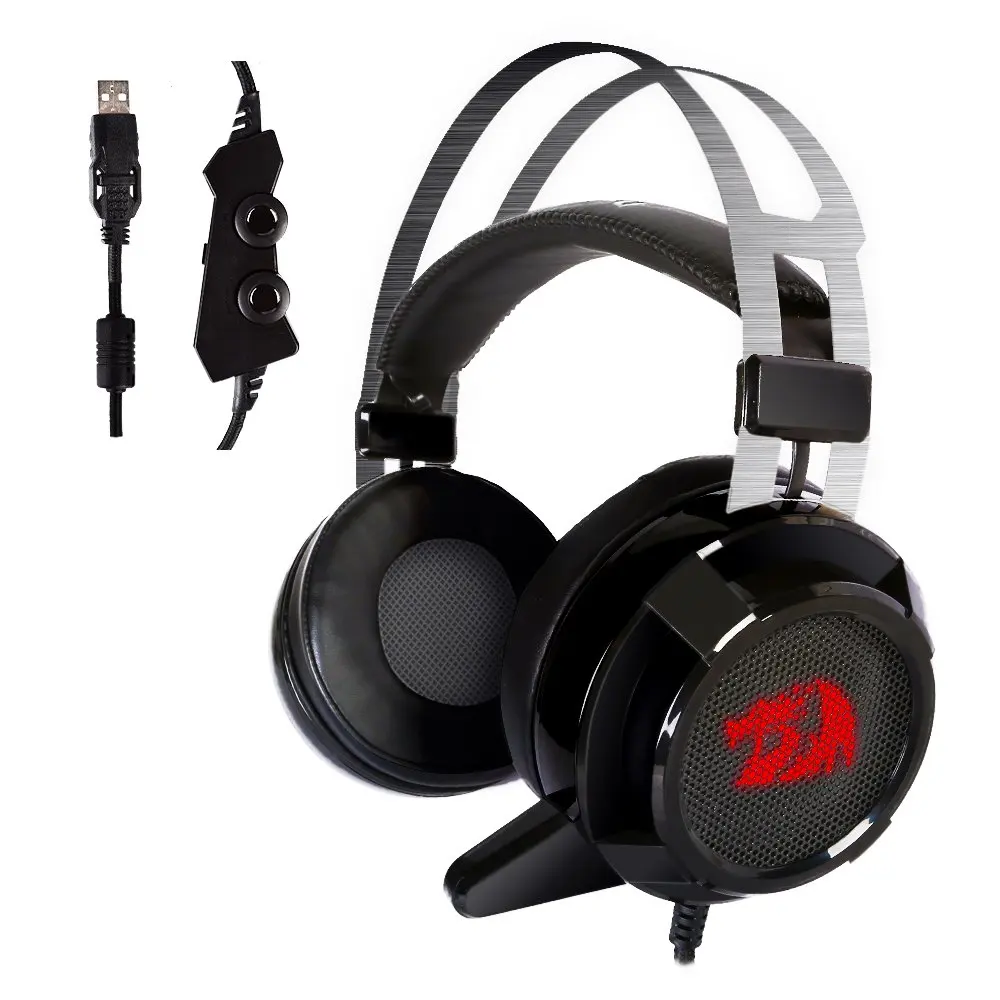 Redragon 7,1 канальный объемный стерео игровая гарнитура Накладные наушники с микрофоном индивидуальная Вибрация шумоподавление светодиодный светильник - Цвет: Черный