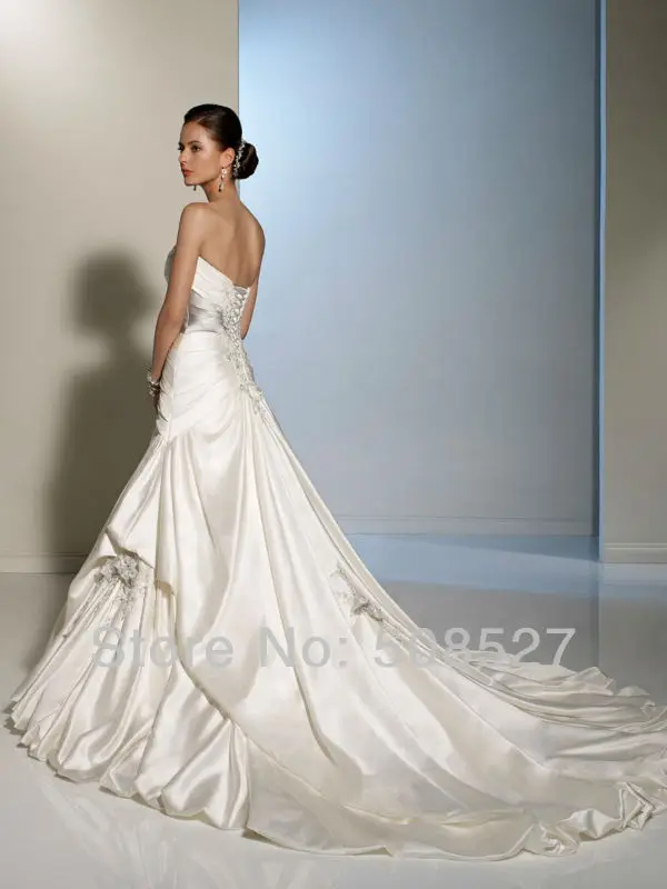 2016 Одеяние Mariage Сшитое Белый/Кот Атласная Серебряный Sash Pleat Аппликации
