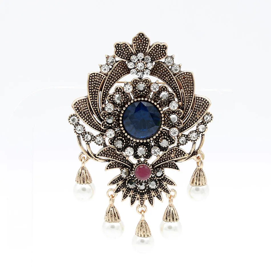 Винтажная брошь в виде индийского цветка с бусинами булавки античное золото