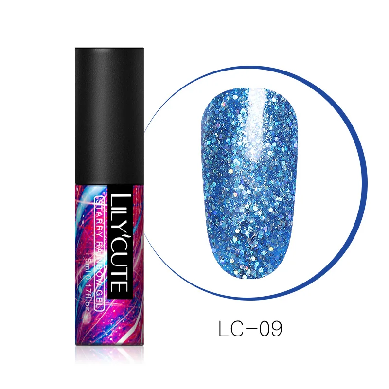 Starry LC-09 LILYCUTE 5 мл Блестящий УФ Гель-лак с блестками Блестящий голографический мерцающий отмачивающийся Гель-лак для дизайна ногтей маникюрный лак - Цвет: Starry LC-09