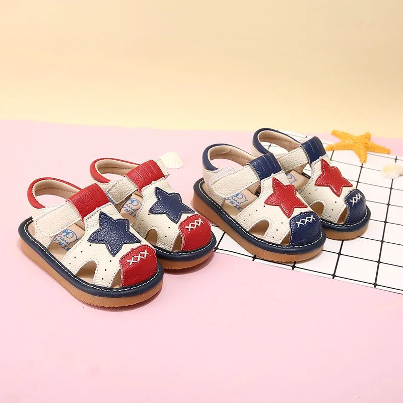 Летние кожаные туфли для детей 1-3-5 лет обувь отдыха сандалии Baotou мягкая подошва