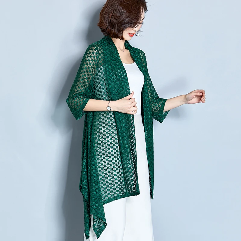 women clothes 2019 hollow wild cardigan summer long coat mid length sunscreen korean style lace mesh woman new |