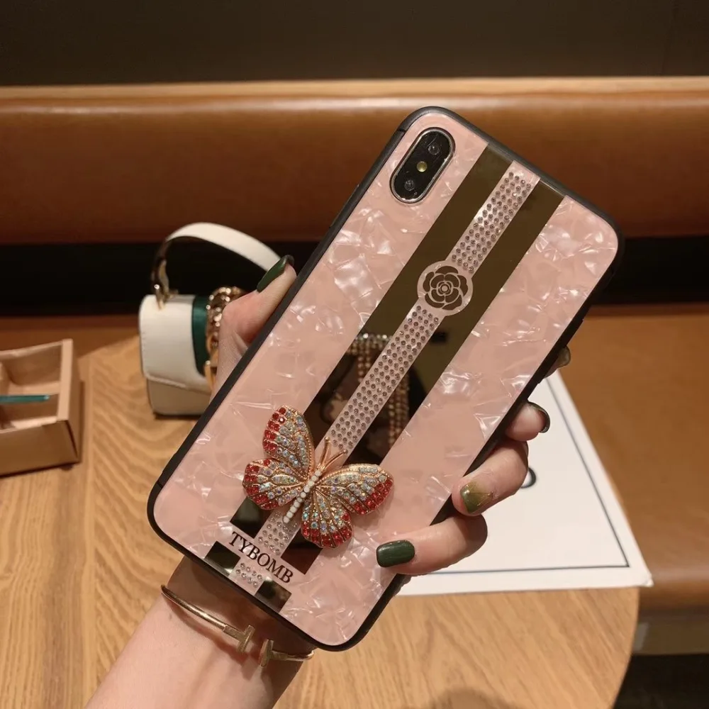Чехол с бриллиантами и бабочками для iphone 6 6s 7 8 Plus X XR XS MAX текстурированная задняя