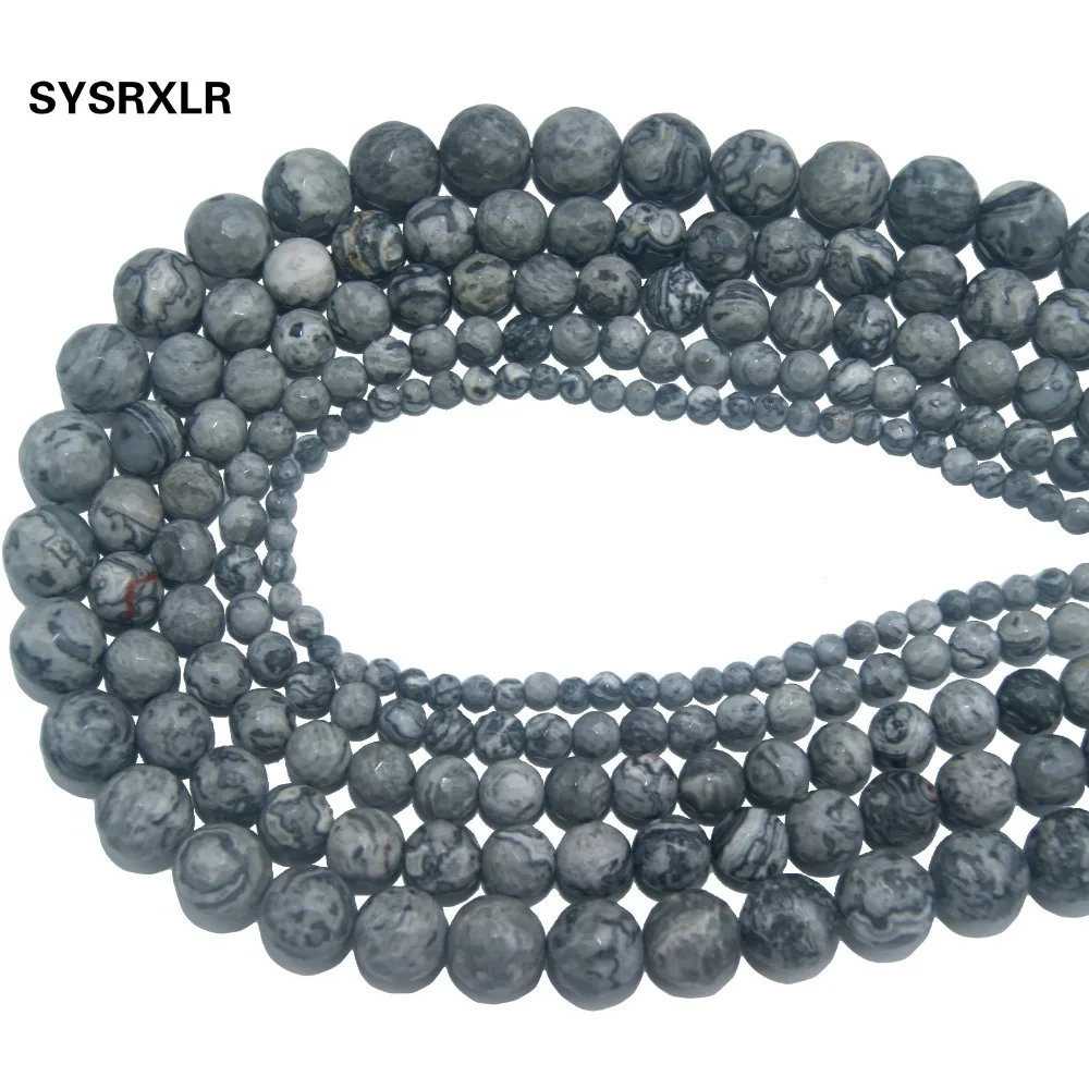 

Wholesale Faceted Natural Stone Map Jaspers Loose Beads For Jewelry Making DIY Bracelet Material 4/6/8/10/12 MM Strand 15''