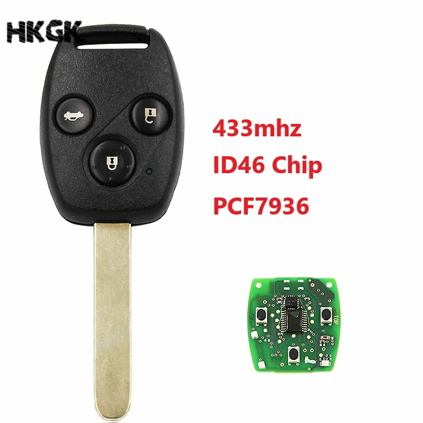 3 кнопочный дистанционный ключ 433 МГц с чипом ID46/PCF7936 для Honda Cr V Civic vision Ridgeline 2003 2008
