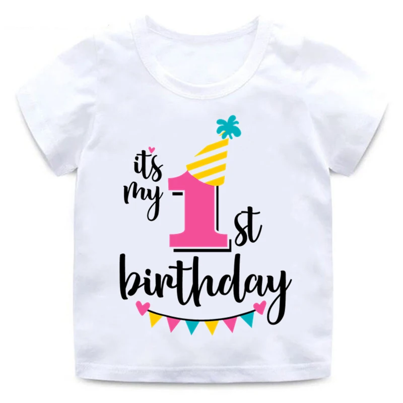 Забавные принты с надписями, футболка с надписью «Happy Birthday Number» для детей 1-8 лет, летние белые топы для маленьких девочек, футболка с номером для дня рождения
