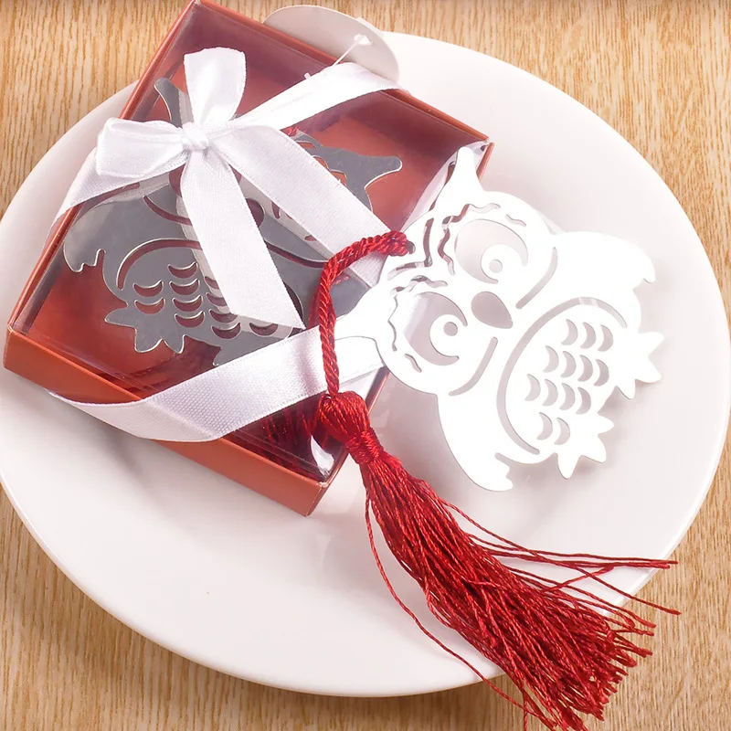 Silver Metal Owl with Red Tassel Craft bookmark Gift Box Packaging Souvenirs Event Birthday Wedding Party Favors Gifts For Guest | Дом и сад