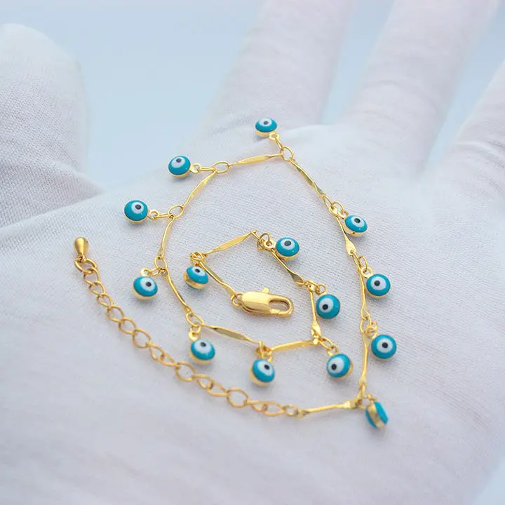 Новый браслет с голубыми глазами/ножной для женщин золотого цвета цепочка ног со