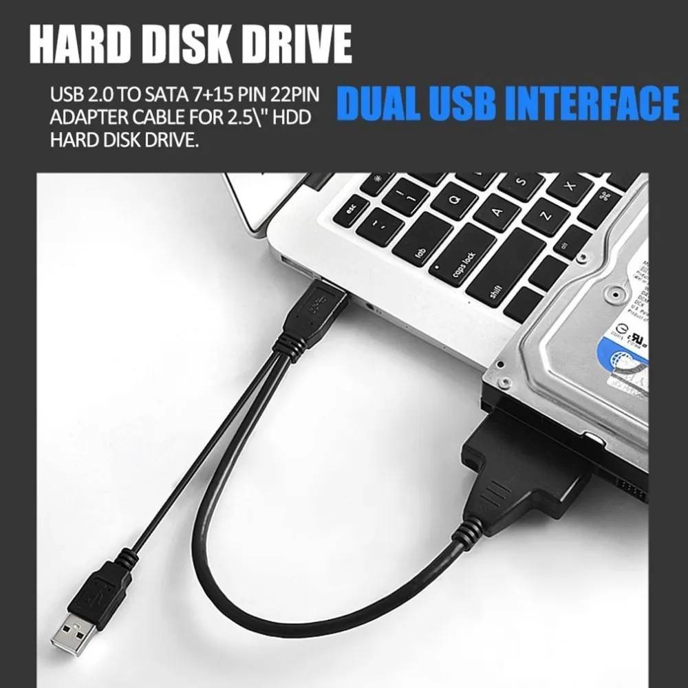 Black Light Pin Adapter Cable USB 2.0 to SATA 7+15 22 For 2.5&quot HDD Hard Disk Drive With Power Store Wholesale | Электроника