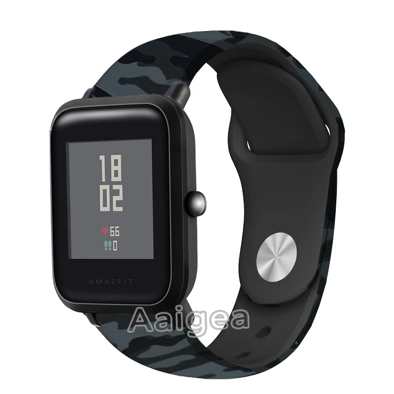 Camouflage gray 20 мм модные силиконовые часы ремешок для Xiaomi Huami Amazfit Bip заменить для мужчин t спортивные Camo запястье ремешок мужской женский браслет - Цвет: Camouflage gray
