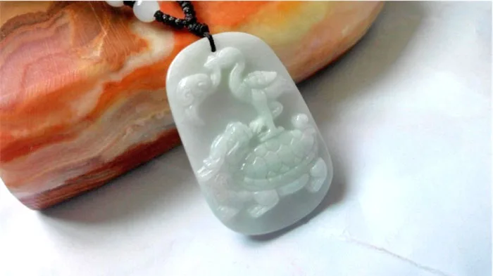 Натуральный myanmar jadeite черепаха Дракон кран кулон перегрузка колье с кулоном