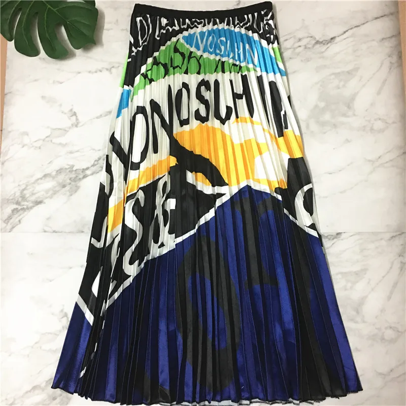 Модная контрастная плиссированная юбка с высокой талией весна-лето 2019 Женская