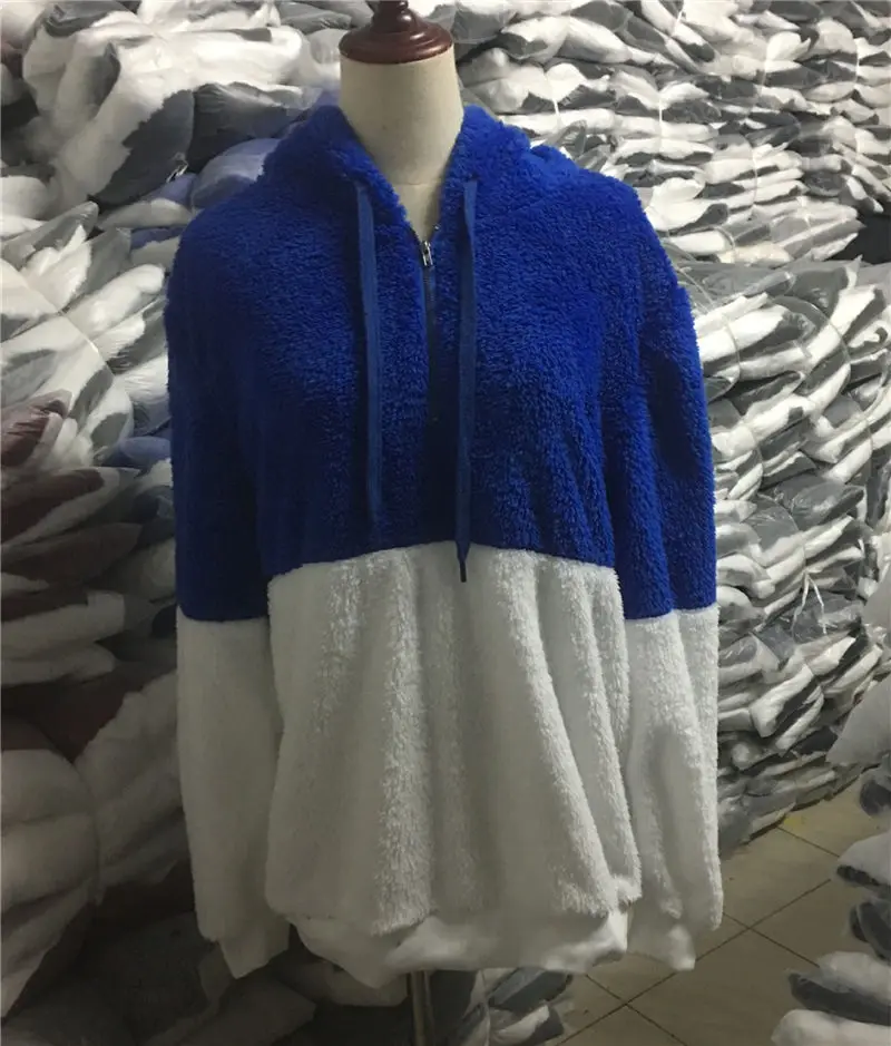 blue Зимние женские свитера из шерпы, флисовый пуловер с капюшоном большого размера, свободное пушистое пальто, теплый свитер в уличном стиле - Цвет: blue