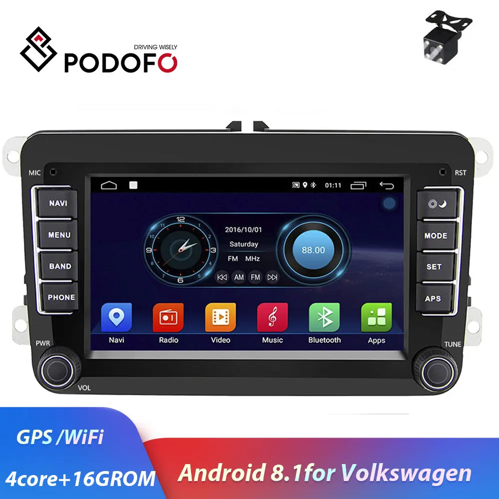 Podofo 2 din gps Android 8,1 автомобильный Радио мультимедийный плеер для VW/Volkswagen/Golf/Polo/Tiguan/Passat/b7/b6/SEAT/leon/Skoda/Octavia
