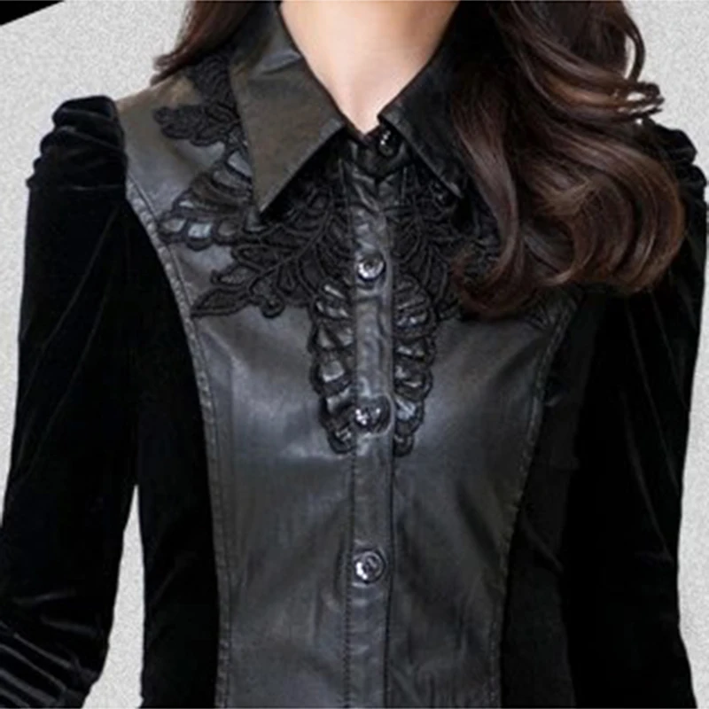 

2019 Autumn New PU Faux Leather Jackets Women Plus Size Fashion Long Ruffles Stitching Lapel Black Dress Casual Leather Coats