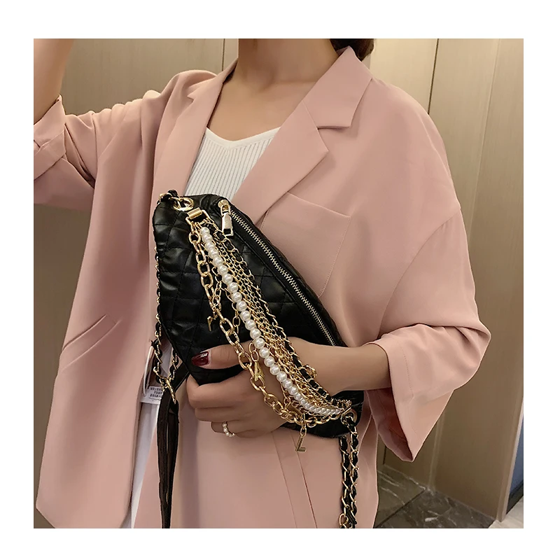 Сумка на плечо женская кожаная сумка через плечо с цепочкой жемчужная нагрудная сумка высокого качества сумка-мессенджер роскошная сумка-банан