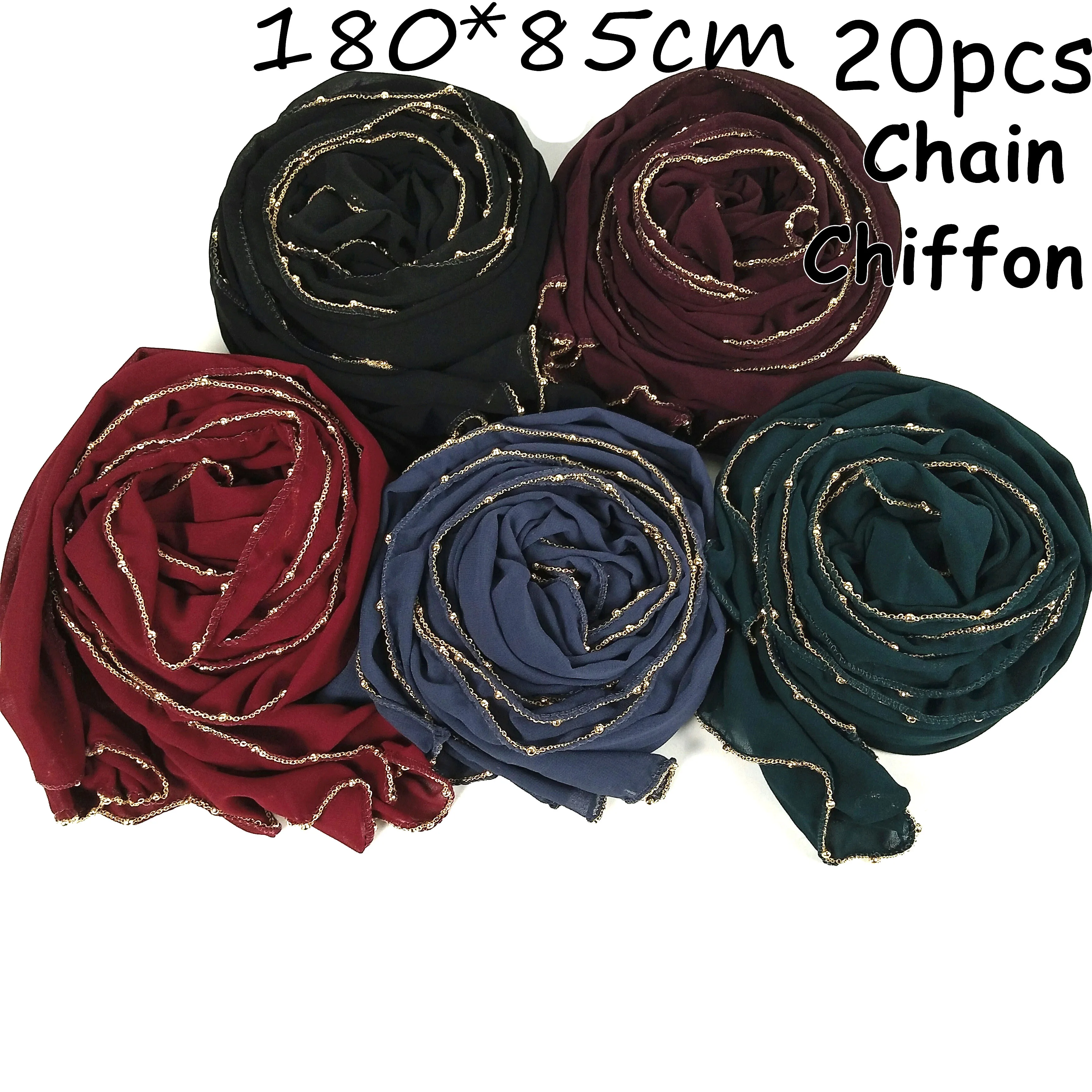 

M23 20pcs High quality gold chain big size chiffon hijab scarf women shawl lady wrap headband 180*85cm 20pcs/lot