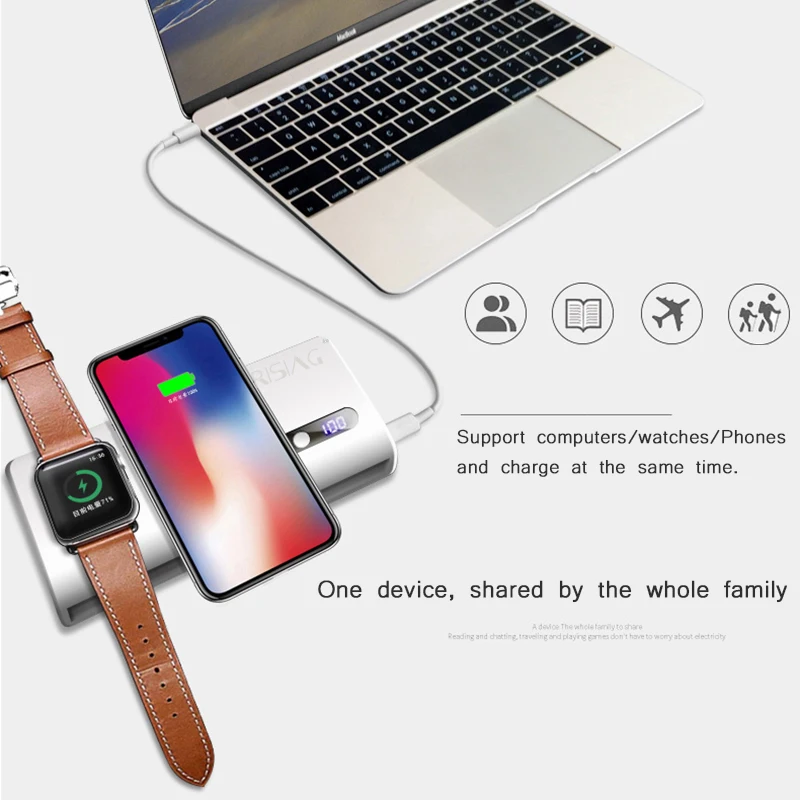 Зарядное устройство FERISING для наручных часов iWatch, Macbook Беспроводной PD3.0 60W Быстрый Зарядное устройство Мощность банк 20000mAh для наручных часов Apple Watch 4/3/2 iPhone внешний Батарея