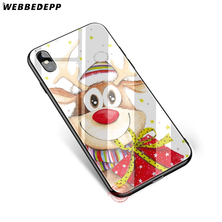 WEBBEDEPP Christmas Cute Santa Claus Elk snowman Tempered Glass Phone Case for Apple iPhone XS Max XR X 8 7 6S Plus 5S SE | Мобильные