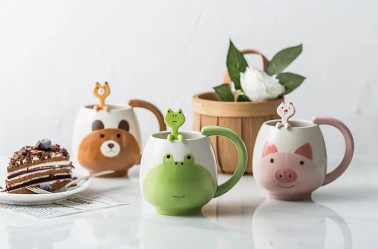 YEFINE фирменные чашки для чая с милыми животными, керамические чашки и кружки, кофейная кружка с рисунком кота, свиньи, медведя, лягушки, панды, посуда для напитков, Прямая поставка