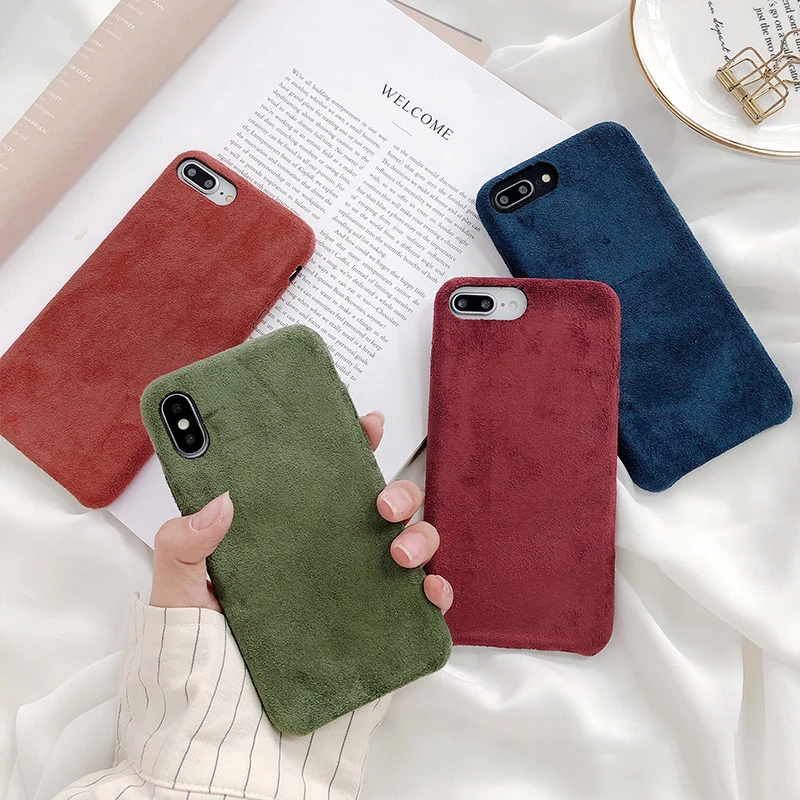 Гладкие замшевые Меховые чехлы для телефонов iphone XS Max XR Мягкие силиконовые чехол 7