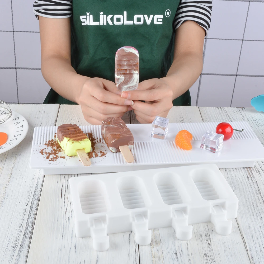 SILIKOLOVE 4 полости эскимо силиконовые формы с крышкой бытовой ребенок для кухни гаджеты столовая Бар аксессуары поставки