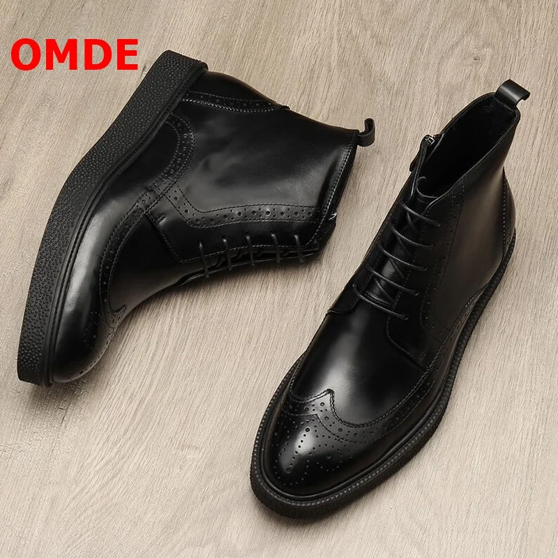OMDE/деловые мужские кожаные туфли в британском стиле; новые стильные мужские ботинки на шнуровке; винтажные мужские ботинки на толстом каблуке; ботильоны ручной работы